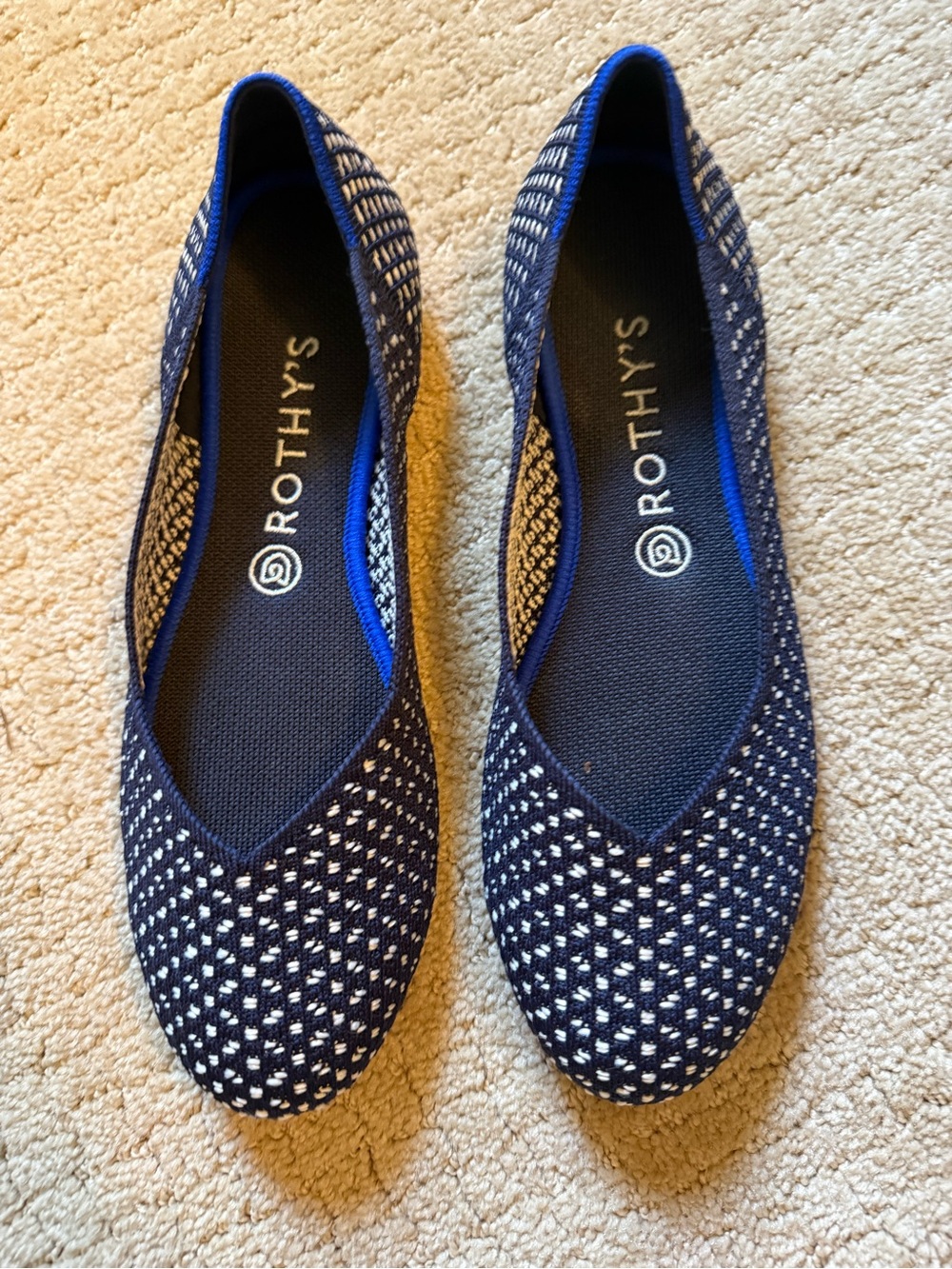 Rothy's Maritime Honeycomb 9.5, navy and white flats